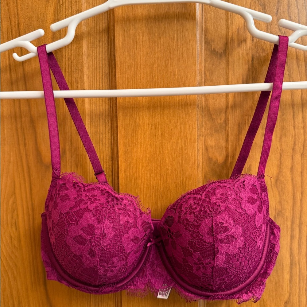 Victoria's Secret Dream Angles Lined Demi Lace Bra in Rich Magenta